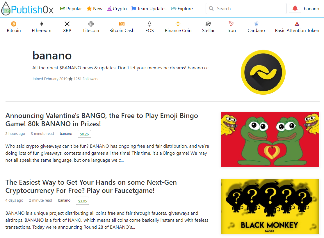 Reminder: BANANO Airdrop to all Publish0x Users Ends Today! Prize Pool Doubled to 100k $BAN!